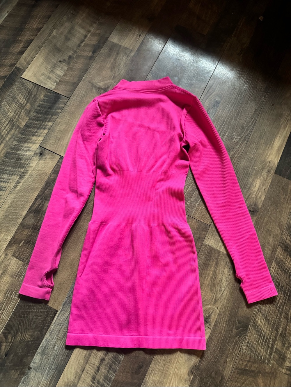 Long Sleeve Ribbed Mini Bodycon Dress in Hot Pink - Picture 6 of 7